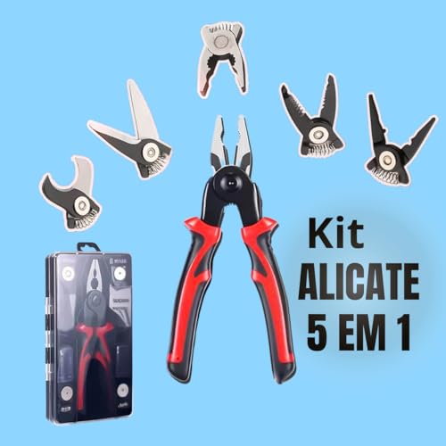 Alicate Universal 5 em 1 Cortador Cortador Crimpador Descascador Aço inox Cabo Emborrachado