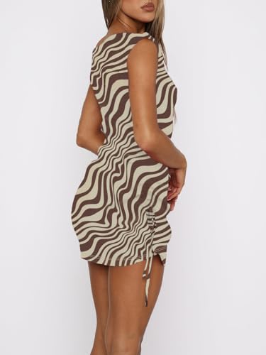 Image of Women's Summer Bodycon Dresses Sexy One Shoulder Side Drawstring Vacation Cocktail Club Party Cute Mini Dress