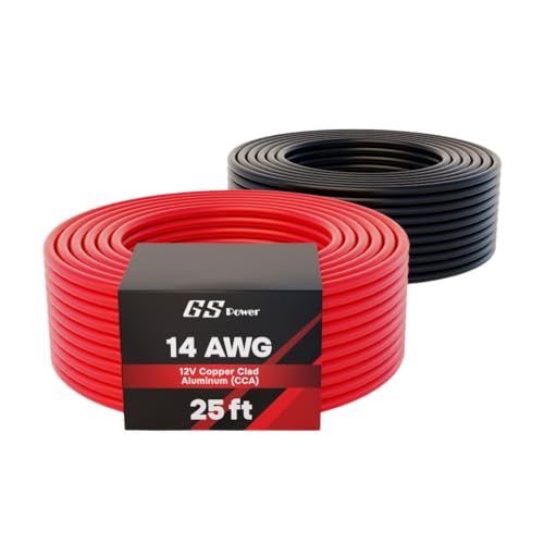 GS Power 50ft CCA 14 Gauge Wire Automotive, 25ft Roll, 2 Colors, 14 AWG 12v, Speaker Electrical Wire Low Voltage Primary for Car Stereo Audio Trailer Harness Hookup Wiring DIY