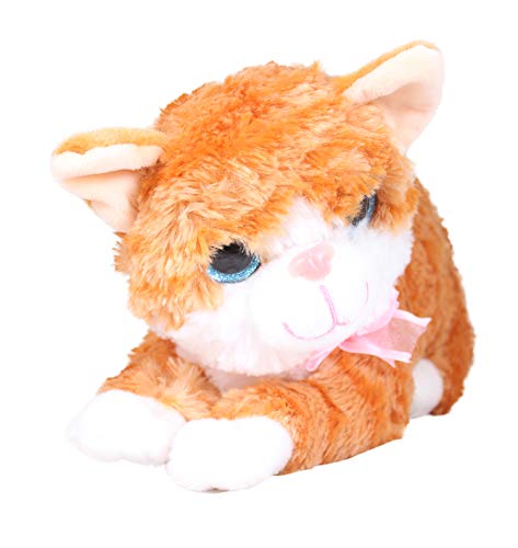 Image of Tickles Cute Laying Cat Glitter Eye Soft Plush Animal Toy for Kids Birthday Gift (Color: Brown & Orange Size: 25 cm)