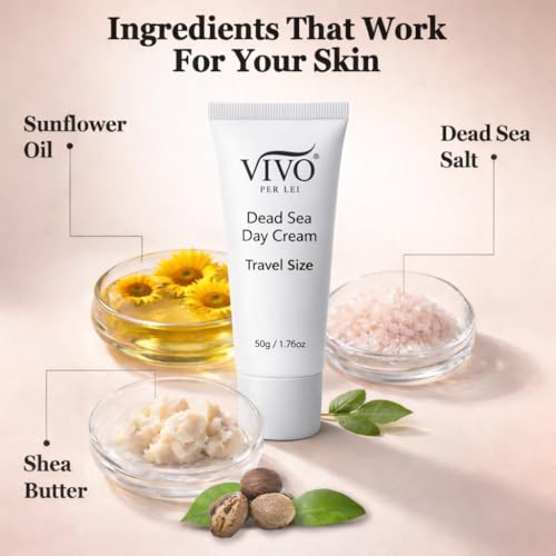 Vivo Per Lei Travel Day Moisturizer Cream with Dead Sea Minerals, Lightweight Daily Face Cream for Hydration, 50g / 1.76 oz (1)