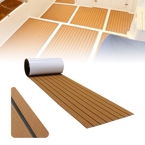 CXHSEAN Teca Sintetica Barco EVA Suelo Barco 240x45/60cm Antideslizante Teca Barco Alfombrilla Espuma Autoadhesiva suelo para Barcos Marina Yate Kayak RV Decoración (240x45cm-Marrón claro sobre negro)