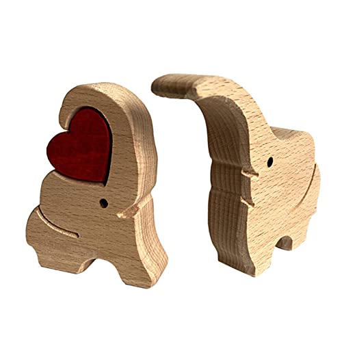 Imán La figura de madera, amor, elefante, animales y parejas, figura con corazón rojo, adorno de madera tallada a mano, regalo para el día de los elefantes, familia, decoración de madera