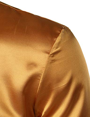 Image of ZEROYAA Men's Luxury Printed Silk Like Satin Button Down Dress Shirt for Party Prom