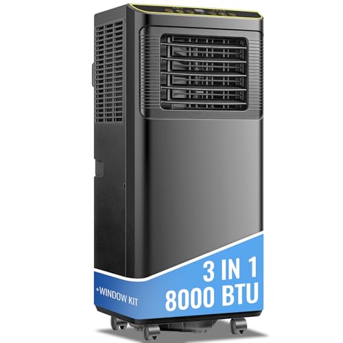 Image of 8000 BTU Portable Air Conditioner 3 In 1 Portable AC with Remote Control Dehumidifier, Fan Mode Suit for Room up to 250 Sq. ft Black