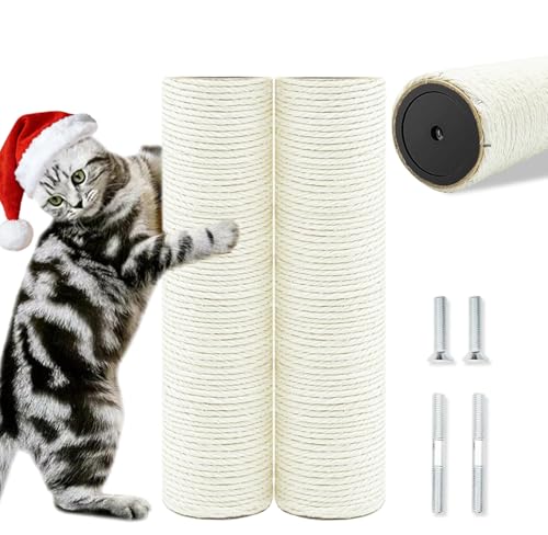 Cat Tree Replacement Post, 2 Pack 9.84in (Connectable to 19.7in/50cm) Cat Scratching Post with M8 Screws, Natural Sisal Cat Tower Parts for Cat Tree Repair