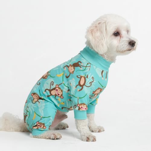 Image of Spark Paws Dog Pajama, Dog Recovery Suit Male, Onesie, Ultra-Soft and 4-Way Stretch, for Small Medium and Large Breeds - Monkey Business - M