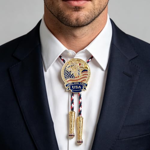 Image of GelConnie Bolo Ties for Men Women Western Cowboy Tie Mens Western Necklace Leather Necktie Gold Bolero Tie Cowboy Necklace