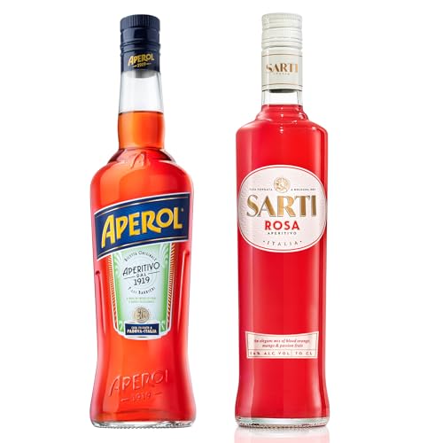 Aperol Aperitivo, 11% / Aperol Spritz - Italien's Nr. 1 Cocktail, 1 x 0,7 L + Sarti Rosa - Premium Frucht-Likör aus Italien - als Spritz,14 Prozent vol. - 1 x 0,7 l