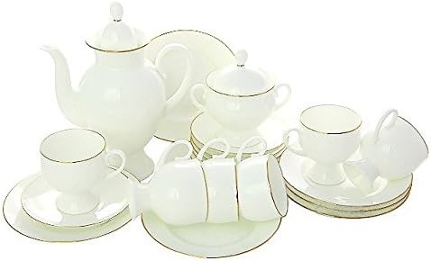 Lomonosov Bone China Porcelain Espresso Coffee Set for 6 White Golden Ribbon 20 pc