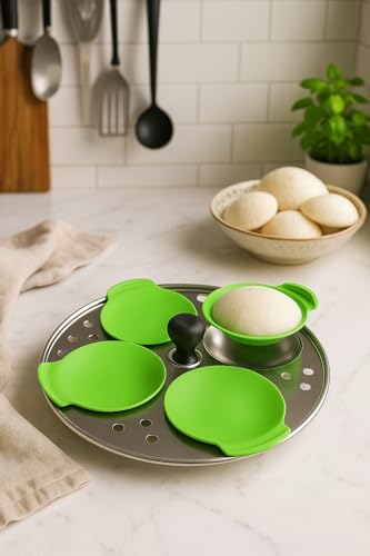 Image of Kitchen Expert Silicone Idli Moulds | 8Pc | Non-Stick Idly Maker | BPA- Free | Food Grade Silicone | Liners | No Greasing | Oven & Microwave Suitable | Dishwasher Safe | Multipurpose | Green