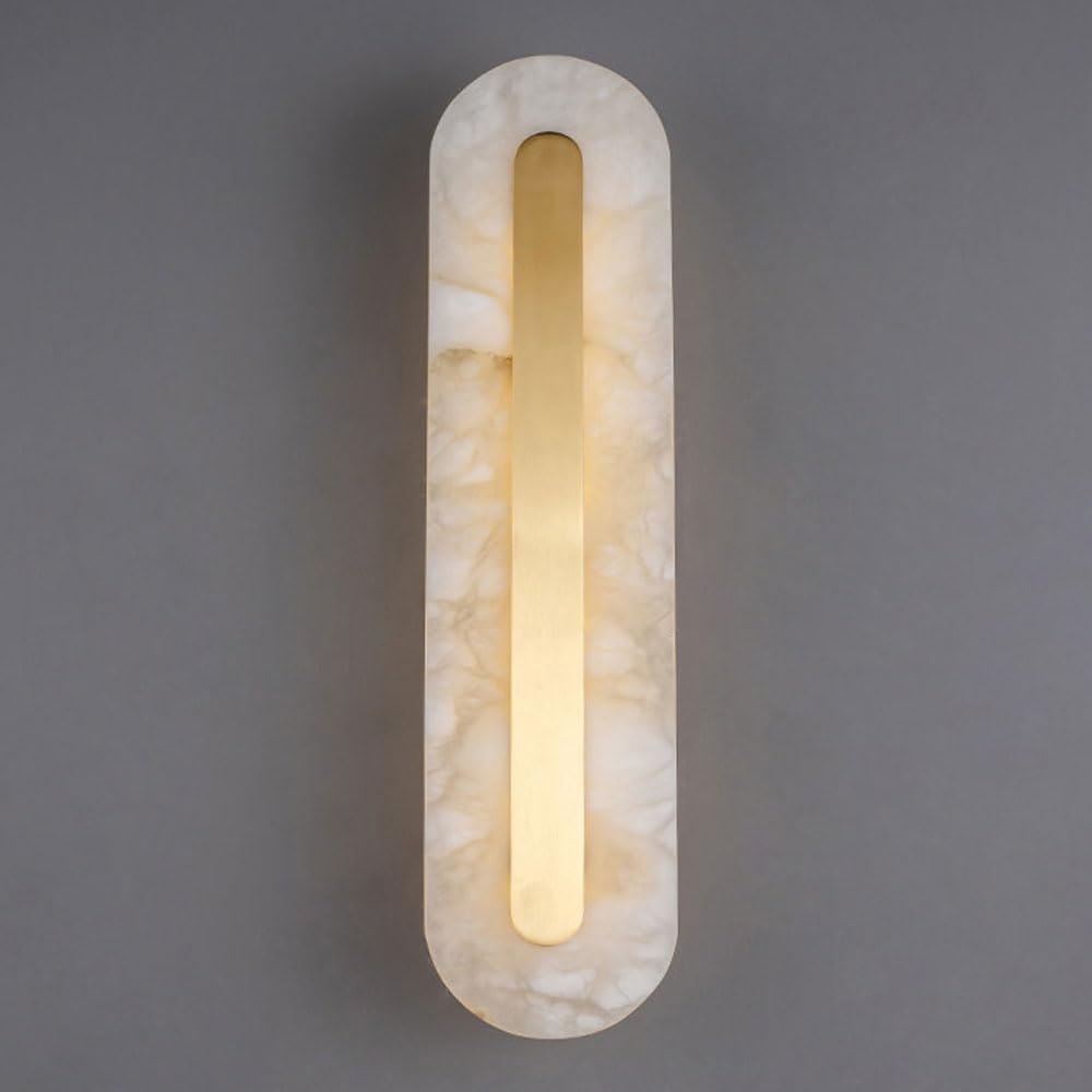 GUOGUOSM 19.7in Natural Alabaster Wall Light, Nordic Minimalist Style Marble Wall Lamp, Hard Wire Connection LED Wall Sconce, Living Room Entrance Dining Room Decorative Lighting Fixtures