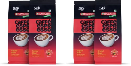 Image of Bayar's Coffee Caffe Espresso Original Blend 100% Coffee Beans (500g) | Authentic Blend with 80% Arabica & 20% Robusta | Freshly Roasted for Rich Aroma | Ideal for Espresso & French Press - Pack of 4