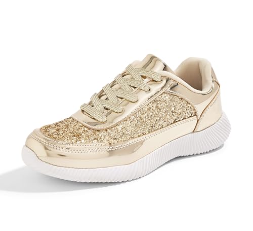 Image of BELOS Women's Glitter Shoes Sparkly Lightweight Metallic Sequins Tennis Shoes Casual Retro Braided Walking Shoes