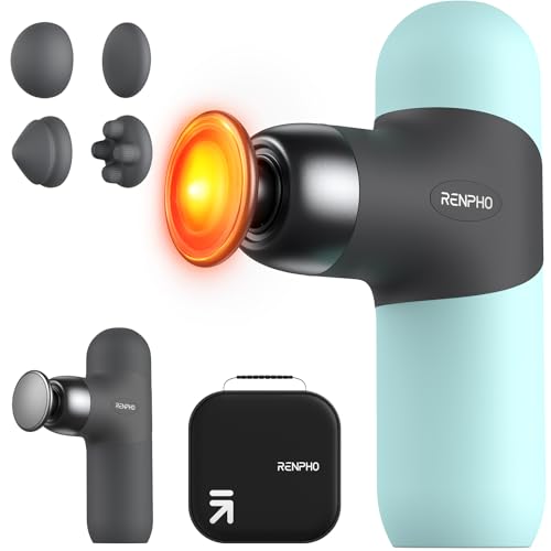 RENPHO Mini Thermal Massage Gun with Heat, FSA HSA Eligible Portable Deep Tissue Percussion Massager, Color Silicone Sleeves Travel Size with Carry Case, Mint