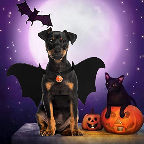 Qidelong Dog Halloween Costumes Large, Pet Bat Wings With Leash And Pumpkin Bells, Dog Bat Costume With Yellow Gold Trim, Party Cosplay For Dogs Bat Outfit Dress Up Funny Clothes Cool Apparel #TOP6