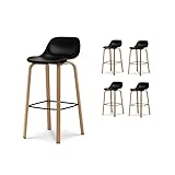  Kosmi Lot de 4 tabourets de Bar Noir Style scandinave avec Pieds Effet Bois en métal - Hauteur 76cm