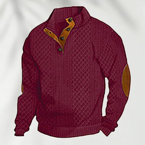 Dudlle Men's Cashmere Sweaters,Outdoor Casual Cable Knit Stand Long Sleeve Sweater,Vintage Pullover Collar Sweater3