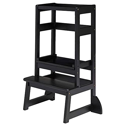 Image of SDADI LT05B Mother's Helper Adjustable Height Kitchen Step Stool, Counter Level Learning Stool for Kitchen and Bathroom, Black