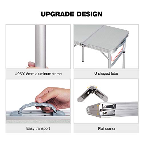 Miniatura 6 de Redcamp Mesa De Camping Plegable De 2 Pies Con Altura Ajustable, Mesas De Picnic Plegables Portátiles Para Exteriores Interiores De Cocina Y Jardín, 3 Altura 10 19 24