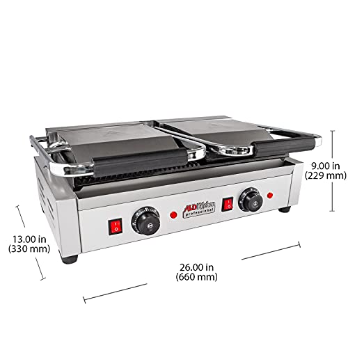 Aldkitchen Panini Sandwich Press Grill | Durable Stainless Steel Construction | Double Head | 110V (Ribbed / Plain) #TOP1
