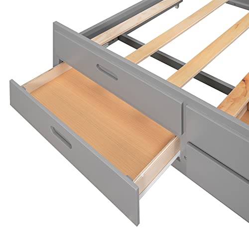 Queen Size Canopy Bed With Twin Size Trundle And Three Storage Drawers, Solid Wood Platform Bed Frame With Headboard, Slat Support Modern 4 Poster Bed For Kids, Teens, Adults (Gray) #TOP7