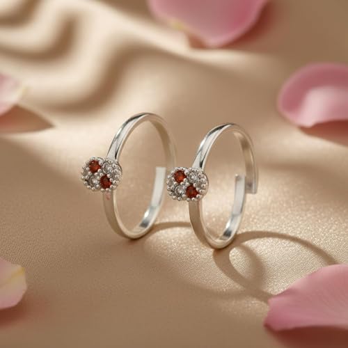 Image of SATKOTI 925 Silver Toe Rings for Women | Adjustable Pure Metal Bichiya with AAA Quality CZ Stone| BIS Hallmarked Jewelry with Authenticity Certificate | Pair of 2 Metti