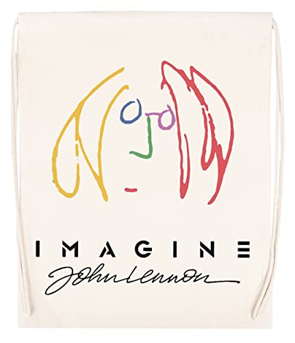 BIOCLOD John Lenon Rainbow Imagine Sac de Sport Réutilisable en Coton Beige avec Cordon de Serrage Drawstring Gym Bag - Les Beatles, Paul McCartney, John Lennon, RIngo Starr, George Harrison BIOCLOD John Lenon Rainbow Imagine Sac de Sport Réutilisable en Coton Beige avec Cordon de Serrage Drawstring Gym Bag