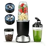 Teendow Mixer, 1200W Mini Smoothie Maker, Standmixer mit 3 Tragbare Mixbechern, 6 Klingen Edelstahlmixer, Elektrischer Mixer, Spülmaschinenfest, Geeignet zur Zubereitung von Smoothies, Shakes