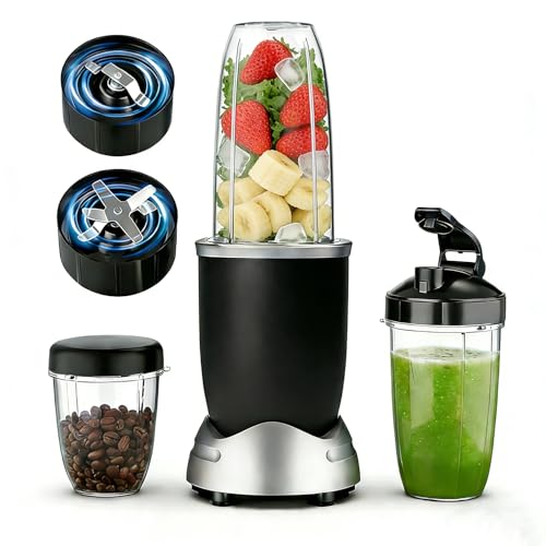 Teendow Mixer, 1200W Mini Smoothie Maker, Standmixer mit 3 Tragbare Mixbechern, 6 Klingen Edelstahlmixer, Elektrischer Mixer, Spülmaschinenfest, Geeignet zur Zubereitung von Smoothies, Shakes