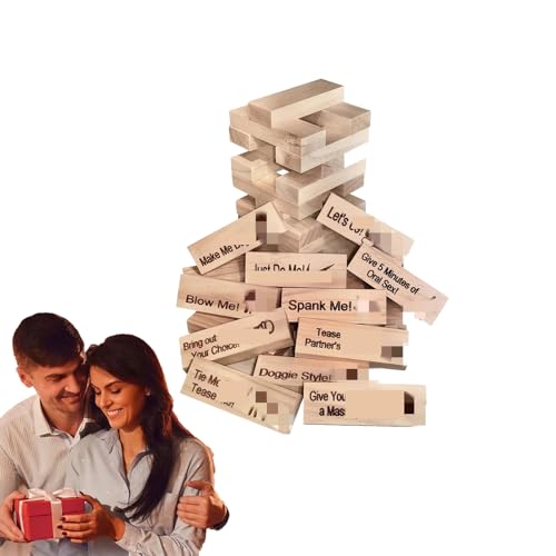 MOOYIYAN Date Night Tower Couples Stacking Block Game with 48 Romantic Challenges Wooden Adult Party Game for Date Night Anniversary & Valentines Day Gift Drinking Game for Two