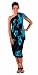 1 World Sarongs Womens PLUS Size FRINGELESS Hibiscus Flower Sarong in Aqua Blue / Black