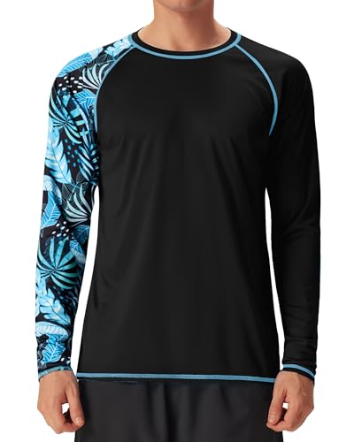 FISHEAL UPF 50+ Mens Swim Shirts, Long Sleeve Sun Protection Shirt, Quick Dry UV SPF Rash Guard for Beach Water Fishing