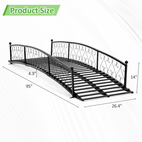 Spurgehom 8FT Garden Bridge - Metal Arch Bridge with Safety Siderails, Outdoor Decorative Iron Pond Bridge for Stream, Backyard, Creek, Black - Thumbnail 3