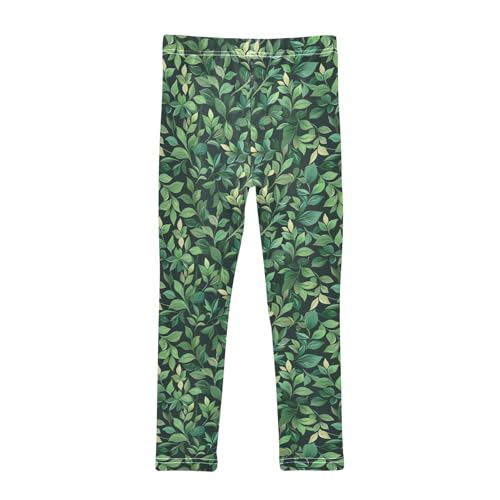 Green Leaves Pattern Girls Leggings Soft Comfortable Athletic Leggings Dancing Pants for 4-10 Years2