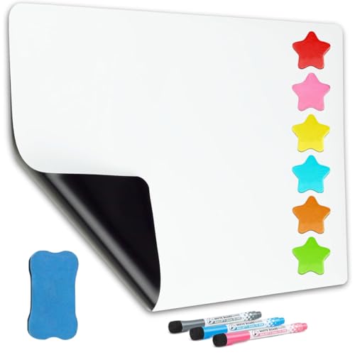 A4 Pizarra magnética nevera, pizarra blanca magnética, pizarra blanca de borrado en seco, pizarra magnética para niños, con 3 marcadores, 1 borrador, 6 imanes, para aulas y oficinas