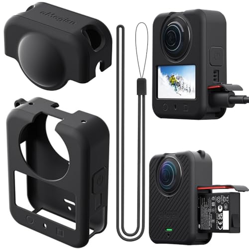 DJI Osmo 360 �Ή� �P�[�X �J�o�[ �V���R���ی�P�[�X �e�͐������� �ϋv���ɗD�� �������ɂ��� �����Ԃ��ɋ��� �[�d�A�o�b�e���[�����A���B��_�̎��t����W���Ȃ� �l�b�N�X�g���b�v�t�� (Black)
