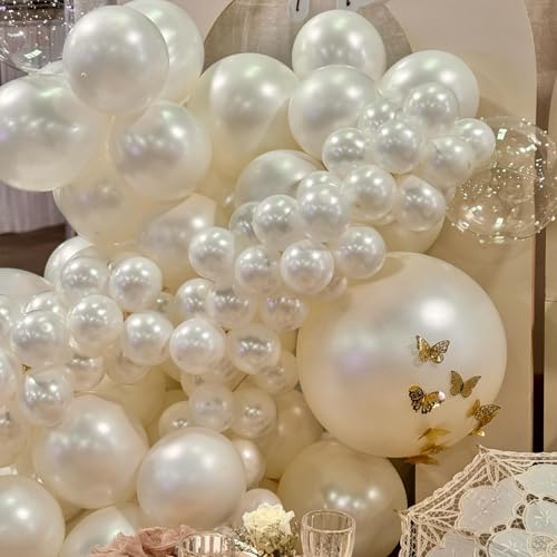 Pearl White Balloons, 78Pcs Double Stuffed Balloons Arch Kit Different Sizes 18/12/10/5 Inch Standard White Balloon Garland Kit for Wedding Bridal Baby Shower Engagement Birthday