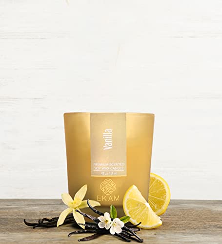 Image of EKAM Vanilla Votive Soy Wax Scented Candle, 40 Grams, 10 Hours Burn Time| Long Lasting Premium Candles | Ideal for Home Decor | Gifting & Aromatherapy (Pack of 6)