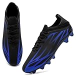 ASOCO DREAM Football Boots Men's Astro Turf Trainers Outdoor Football Cleats Professional Athletics Sneakers Teens Training Soccer Shoes,Black Blue,9 UK