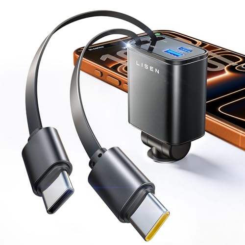 LISEN 車載充電器 巻き取り式 2本