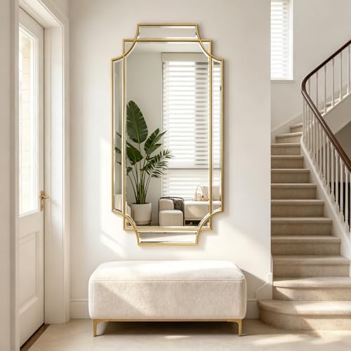 Beveled Geometric Mirror, 47.2"x24" Large Art Deco Mirror with Wo...