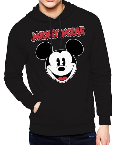 Disney Mickey Mouse Hoodie Mens Big Face Graphic Print Pullover Sweatshirt