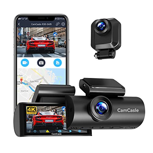 4K Dash Cam Front and Rear - CamCasle with Car On-Dash Recorder, 4K Ultra HD, Super Night Vision, G-Sensor, WDR, 140 Degree Wide Angle, Loop Recording - R30
