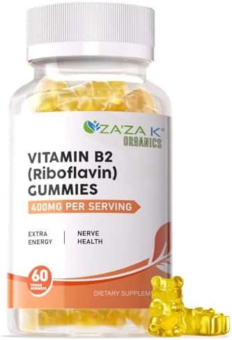 ZA'ZA K ORGANICS Vitamin B2 Gummies - Riboflavin Supplements 400 mg for Kids & Adults, Vegan Essential Vitamin, Energy Support & Nerve Health, 60 Gummies