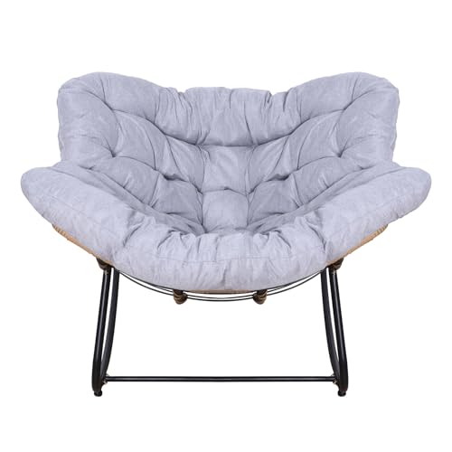 Wicoanox Mecedora de mimbre para interiores y exteriores, hasta 172 kg, de gran tamaño, con cojín acolchado, para patio,...