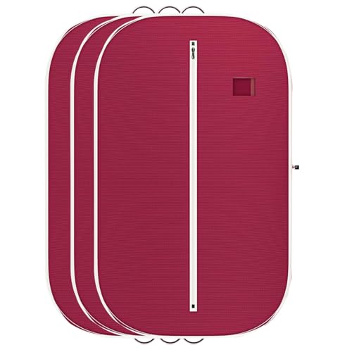 Image of Non Woven Blazer Cover with Zip | Hanging Coat Bags for Jacket, Saree, Shirt, Garments Clothes | Unisex Dress Wardrobe Organizer Folding Suit Covers, Maroon | Pack of 3