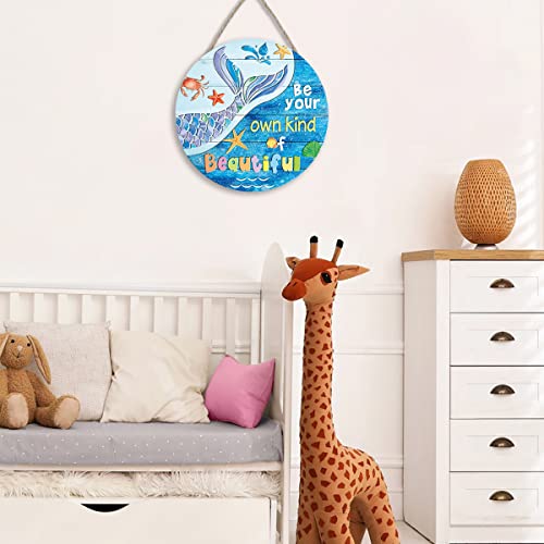 TOARTi Mermaid Wood Sign-30.5x30.5cm,Inspirational Wooden Sign,Be Your Own Kind of Beautiful Wall Art, Mermaid Sign for Girls Room,Summer Door Sign Mermaid Bathroom Decor - Image 4