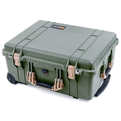 Pelican Color Case Od Green Pelican 1560 Case, With Tan Handles & Latches. Comes With Foam & Wheels. #TOP1