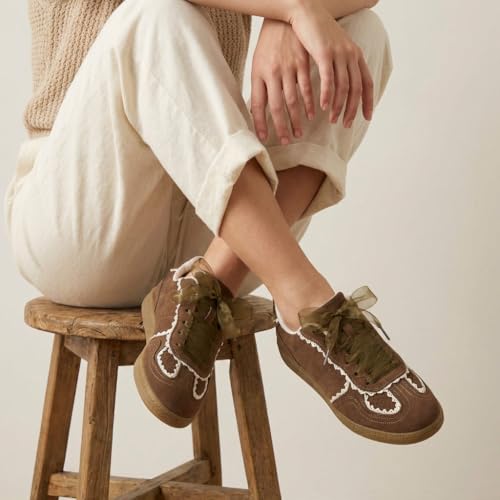 Image of CUSHIONAIRE Belinda Women's Lace Detail Casual Sneakers - Elegant Ribbon Lace-Up Shoes with Memory Foam